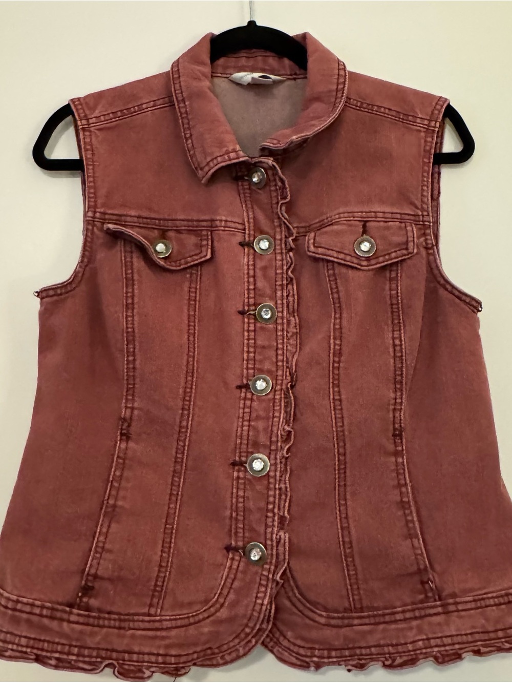 Christopher & Banks Rose-Tone Denim Button-Front Sleeveless Vest
